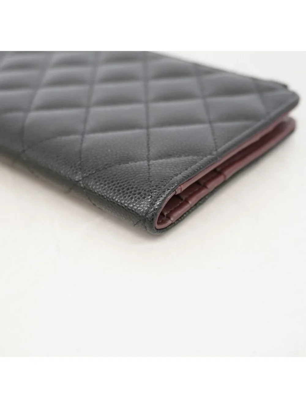 Chanel Wallet Quilted Caviar Leather Black Champagne Gold